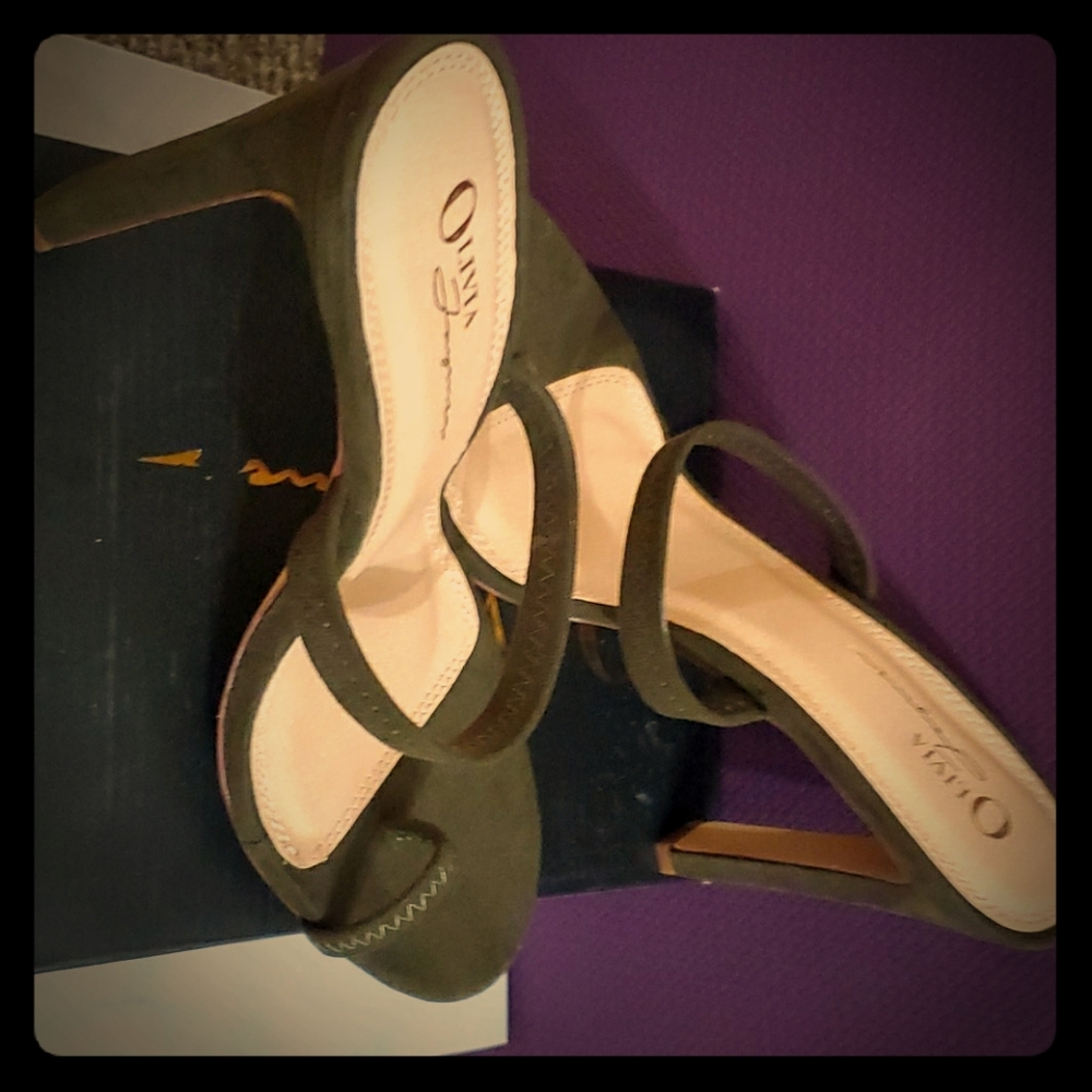 Olive green heel sandals